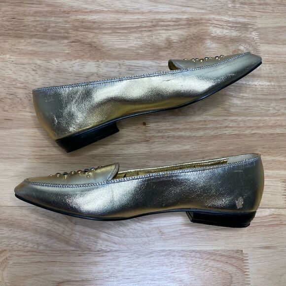 9 West Nine West Gold Metallic Vintage Loafers Rhinestone Pointed Toe Women’s 6 - Picture 7 of 12